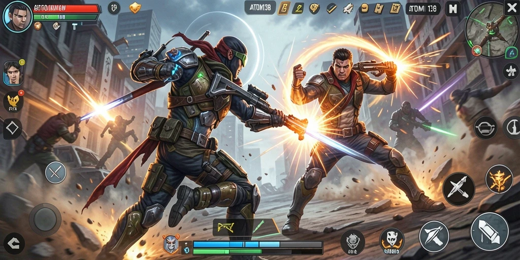 Gameplay seru dan intens di ATOM138 dengan pertempuran menarik.