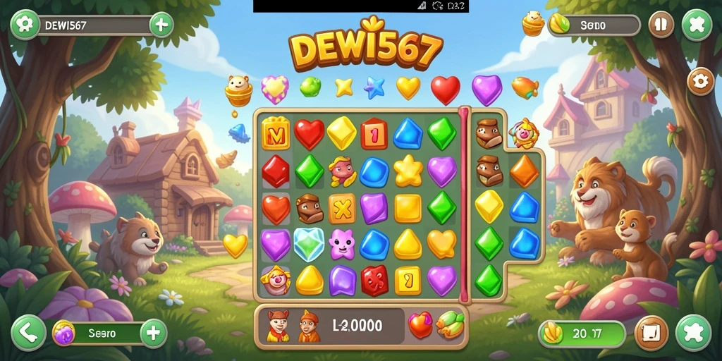 Tampilan gameplay DEWI567 yang menarik dalam suasana Match-3.