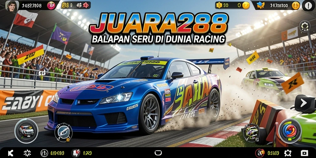 Gameplay JUARA288 dengan mobil balap dalam aksi.