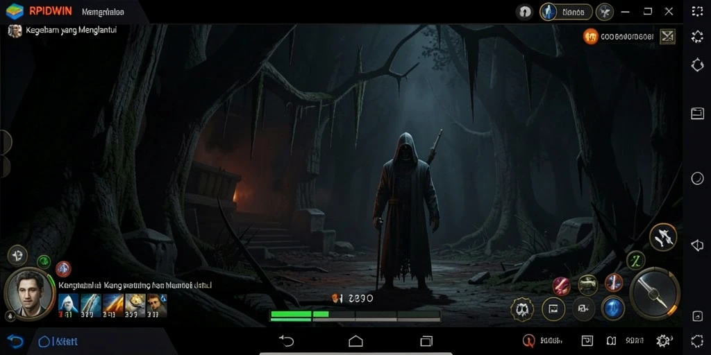 Screenshot gameplay RPIDWIN menampilkan suasana horor yang mencekam dan menegangkan.