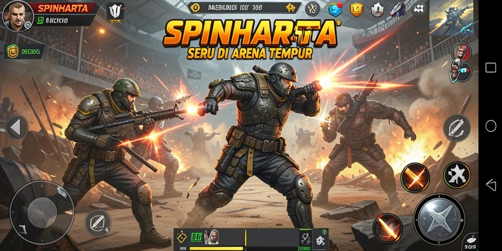 Screenshot menampilkan pertarungan seru di SPINHARTA dengan grafis memukau.