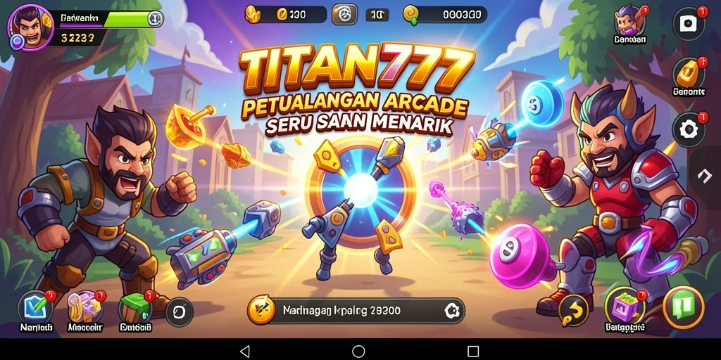Tangkapan layar gameplay dari TITAN777 menunjukkan aksi seru di level Arcade.